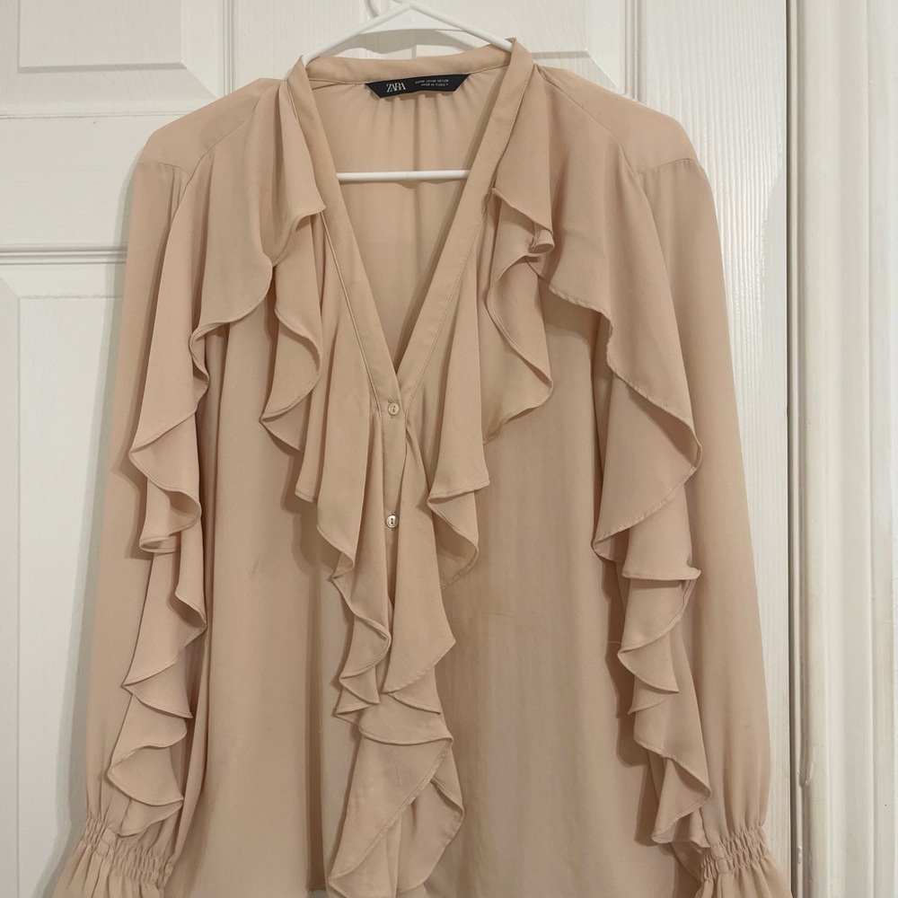 Zara Cream Blouse with Elegant Ruffles